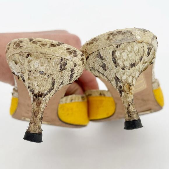 Dolce & Gabbana Retro Snakeskin Yellow Canvas Peep Toe Kitten Heel Mule IT 36 - Picture 7 of 11